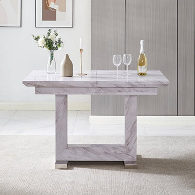 Lorence Extendable Marble Effect High Gloss Dining Table