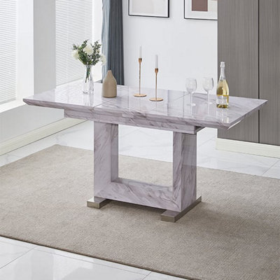 Lorence Extendable Marble Effect High Gloss Dining Table