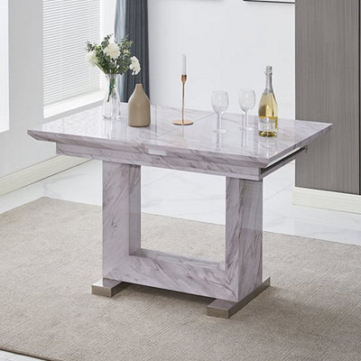 Lorence Extendable Marble Effect High Gloss Dining Table