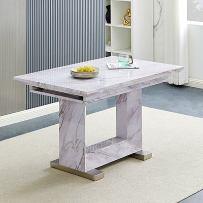Lorence Extendable Marble Effect High Gloss Dining Table