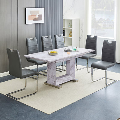 Lorence Extending Grey Dining Table With 6 Petra Grey Chairs | DIY at B&Q