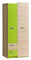Lorento L1 Hinged Wardrobe - Vibrant and Functional, Ash Coimbra & Green, H1880mm W800mm D520mm