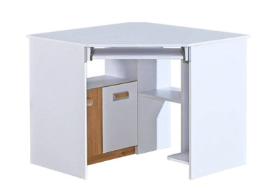 Lorento L11 Corner Desk 97cm - Sleek and Space-Saving, White Matt & Oak Nash, H780mm W965mm D965mm