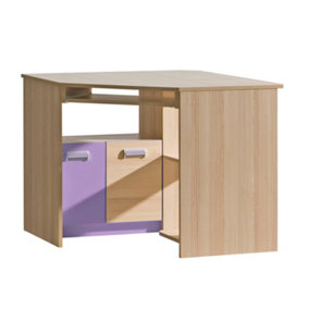 Lorento L11 Corner Desk 97cm - Stylishly Compact, Ash Coimbra & Violet, H780mm W965mm D965mm