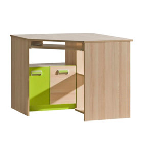 Lorento L11 Corner Desk 97cm - Vibrant and Functional, Ash Coimbra & Green, H780mm W965mm D965mm