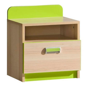 Lorento L12 Bedside Table - Modern and Playful, Ash Coimbra & Green, H510mm W450mm D350mm
