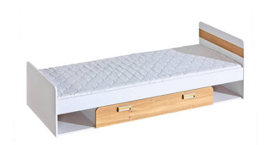 Lorento L13 Multifunctional Bed with Storage Drawer, White Matt & Oak Nash, H615mm W1985mm D840mm