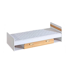 Lorento L13 Multifunctional Bed with Storage Drawer, White Matt & Oak Nash, H615mm W1985mm D840mm