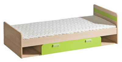 Lorento L13 Youthful Twin Bed with Storage, Ash Coimbra & Green, H615mm W1985mm D840mm