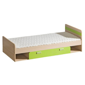 Lorento L13 Youthful Twin Bed with Storage, Ash Coimbra & Green, H615mm W1985mm D840mm