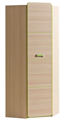 Lorento L14 Vibrant Corner Wardrobe in Ash Coimbra & Green, H1880mm W710mm D710mm