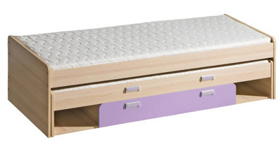 Lorento L16 Elegant Twin Bed with Trundle, Ash Coimbra & Violet, H555mm W2035mm D860mm
