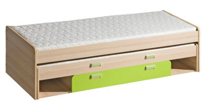 Lorento L16 Youthful Twin Bed with Trundle, Ash Coimbra & Green, H555mm W2035mm D860mm