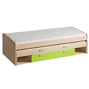 Lorento L16 Youthful Twin Bed with Trundle, Ash Coimbra & Green, H555mm W2035mm D860mm