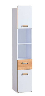 Lorento L3 Tall Cabinet - Sleek and Functional, White Matt & Oak Nash, H1880mm W350mm D400mm