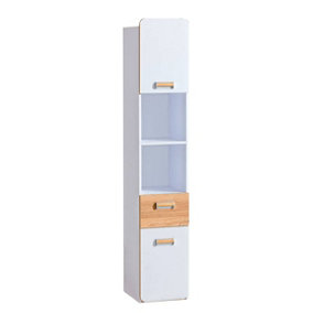 Lorento L3 Tall Cabinet - Sleek and Functional, White Matt & Oak Nash, H1880mm W350mm D400mm