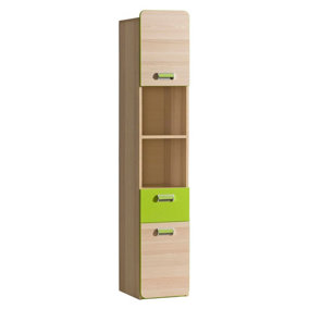 Lorento L3 Tall Cabinet - Vibrant and Spacious, Ash Coimbra & Green, H1880mm W350mm D400mm