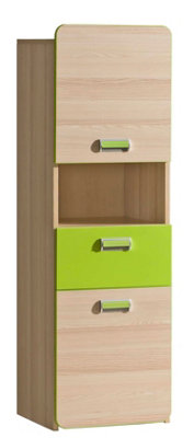 Lorento L4 Tall Cabinet - Modern and Playful, Ash Coimbra & Green, H1440mm W450mm D400mm