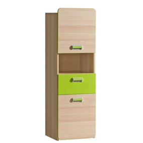 Lorento L4 Tall Cabinet - Modern and Playful, Ash Coimbra & Green, H1440mm W450mm D400mm