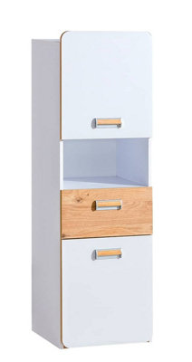 Lorento L4 Tall Cabinet - Sleek Design, White Matt & Oak Nash, H1440mm W450mm D400mm