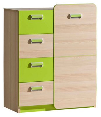 Lorento L6 Sideboard Cabinet - Vibrant & Functional, Ash Coimbra & Green, H995mm W800mm D400mm