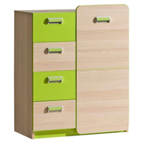 Lorento L6 Sideboard Cabinet - Vibrant & Functional, Ash Coimbra & Green, H995mm W800mm D400mm