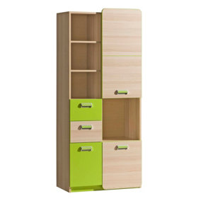 Lorento L7 Tall Cabinet - Vibrant and Functional, Ash Coimbra & Green, H1880mm W800mm D400mm