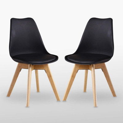 Lorenzo Padded Dining Chairs, Tulip Chair for Lounge Office Dining Room Kitchen, Set of 2, Black