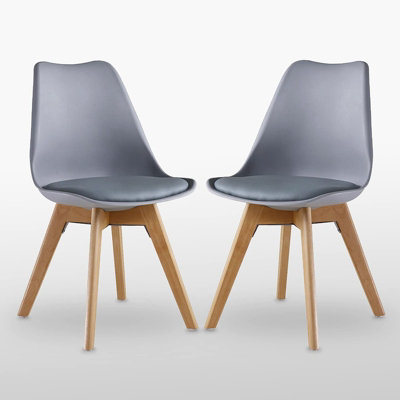 Lorenzo Padded Dining Chairs, Tulip Chair for Lounge Office Dining Room Kitchen, Set of 2, Grey
