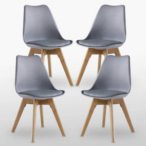 Lorenzo Padded Dining Chairs, Tulip Chair for Lounge Office Dining Room Kitchen, Set of 4, Grey