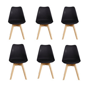 Lorenzo Padded Dining Chairs, Tulip Chair for Lounge Office Dining Room Kitchen, Set of 6, Black