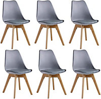 Lorenzo Padded Dining Chairs, Tulip Chair for Lounge Office Dining Room Kitchen, Set of 6, Grey