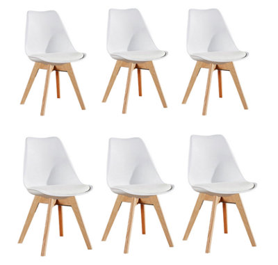 Lorenzo Padded Dining Chairs, Tulip Chair for Lounge Office Dining Room Kitchen, Set of 6, White