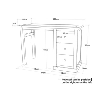 Loreo 3 Drawer Desk - Dressing Table Wood Knob