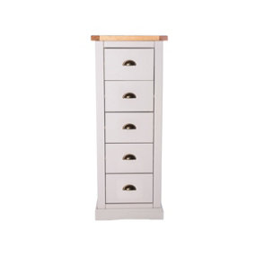 Loreo 5 Drawer Narrow Chest of Drawers Brass Cup Handle