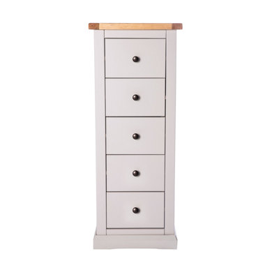 Loreo 5 Drawer Narrow Chest of Drawers Brass Knob