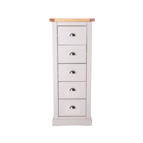 Loreo 5 Drawer Narrow Chest of Drawers Chrome Cup Handle