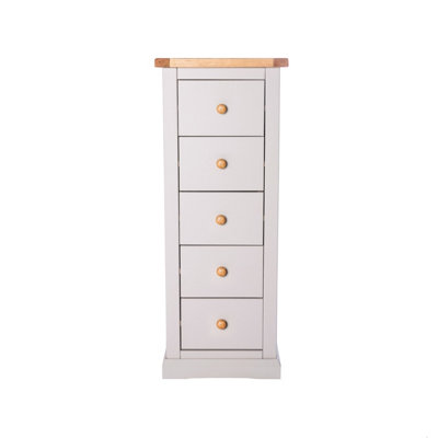 Loreo 5 Drawer Narrow Chest of Drawers Wood Knob