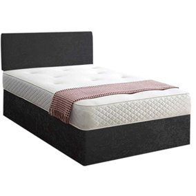 Loria Divan Bed Set with Headboard and Mattress - Chenille Fabric, Black Color, 2 Drawers Left Side