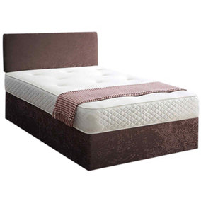 Loria Divan Bed Set with Headboard and Mattress - Chenille Fabric, Brown Color, 2 Drawers Left Side