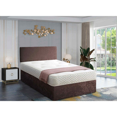 Loria Divan Bed Set with Headboard and Mattress - Chenille Fabric, Brown Color, 2 Drawers Right Side