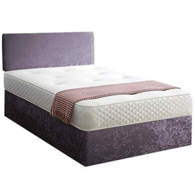Loria Divan Bed Set with Headboard and Mattress - Chenille Fabric, Charcoal Color, 2 Drawers Left Side