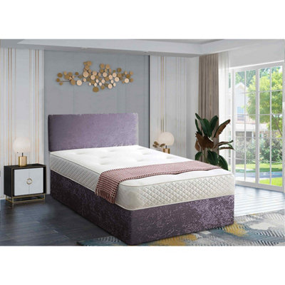 Loria Divan Bed Set with Headboard and Mattress - Chenille Fabric, Charcoal Color, Non Storage