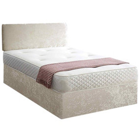 Loria Divan Bed Set with Headboard and Mattress - Chenille Fabric, Cream Color, 2 Drawers Right Side