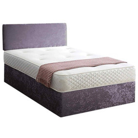 Loria Divan Bed Set with Headboard and Mattress - Chenille Fabric, Purple Color, 2 Drawers Left Side