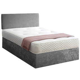 Loria Divan Bed Set with Headboard and Mattress - Chenille Fabric, Silver Color, 2 Drawers Left Side