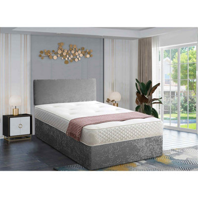 Loria Divan Bed Set with Headboard and Mattress - Chenille Fabric, Silver Color, Non Storage