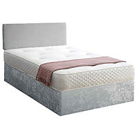 Loria Divan Bed Set with Headboard and Mattress - Crushed Fabric, Silver Color, 2 Drawers Right Side