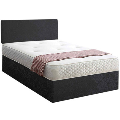 Loria Divan Bed Set with Headboard and Mattress - Plush Fabric, Black ...