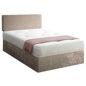 Loria Divan Bed Set with Headboard and Mattress - Plush Fabric, Mink Color, 2 Drawers Left Side
